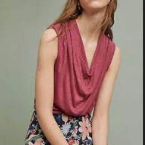 Akemi & Kin for Anthropologie sleeveless drapey tee in jewel-toned ruby/coral